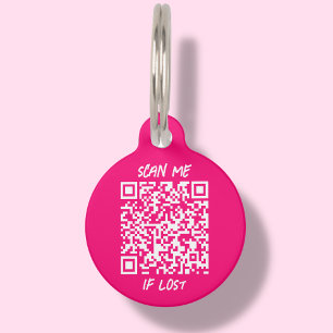 Hot Pink Custom QR Code Scan Pet ID Tag