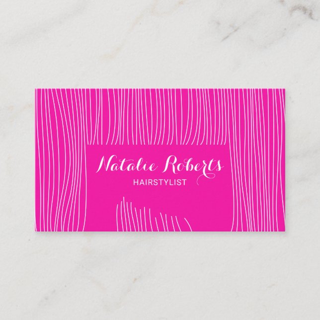 Hot Pink Cute Hair Drawing Hair Stylist Salon Appointment Card (Front)