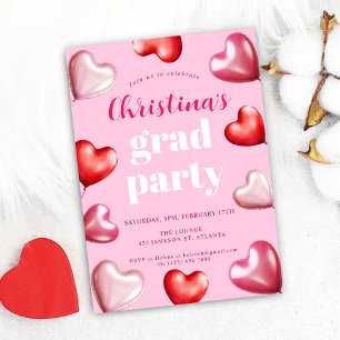 Hot Pink Cute Modern Graduation Party Invitation