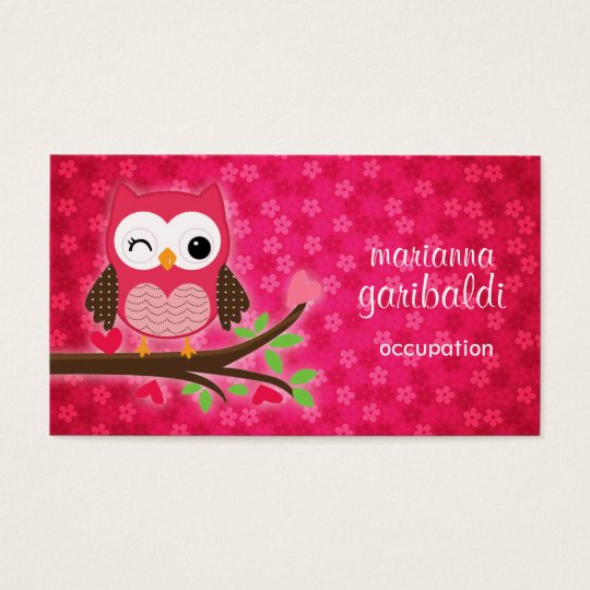 Hot Pink Cute Owl Girly Business Card