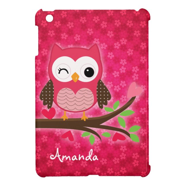 Hot Pink Cute Owl Girly iPad Mini Case (Back)