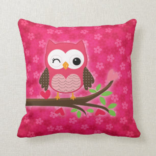 Hot Pink Cute Owl Girly Personalised Cushion
