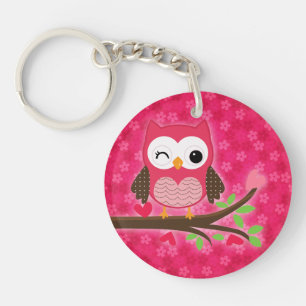 Hot Pink Cute Owl Girly Personalised with Photo Key Ring