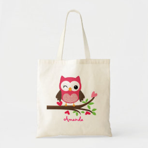 Hot Pink Cute Owl Girly Tote Bag