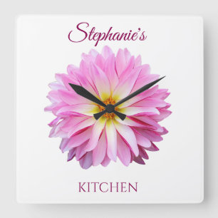 Hot Pink Dahlia Square Wall Clock Floral