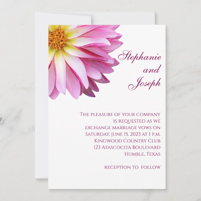 Hot Pink Dahlia Square Wedding Invitation (Front)