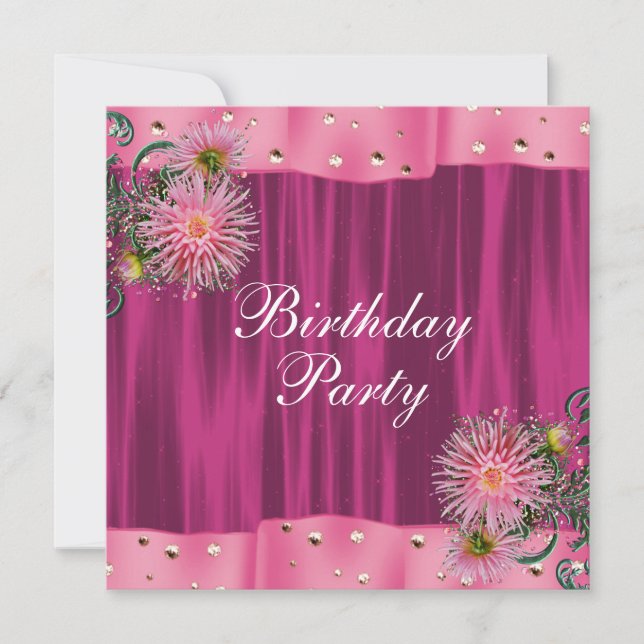 Hot Pink Dahlia Womans Birthday Party Invitation (Front)
