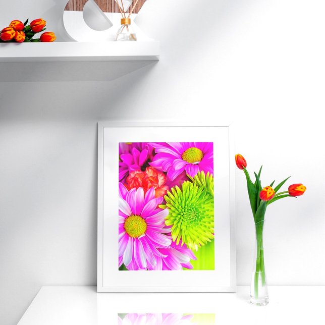 Hot Pink Daisies And Green Mums Poster (Creator Uploaded)