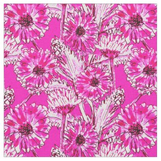 Image shows a square close-up of the Hot Pink Daisy Floral Modern Maximalist Pattern Fabric