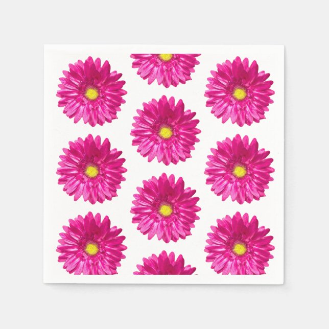 Hot Pink Daisy Floral Paper Napkins (Front)