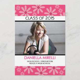 Hot Pink Daisy Flowers Photo Graduation Invitation