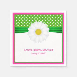 Hot Pink Daisy & Green Polka Dots Bridal Shower Napkin