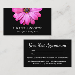 Hot Pink Daisy on Black Salon Hair Stylist Appointment Card