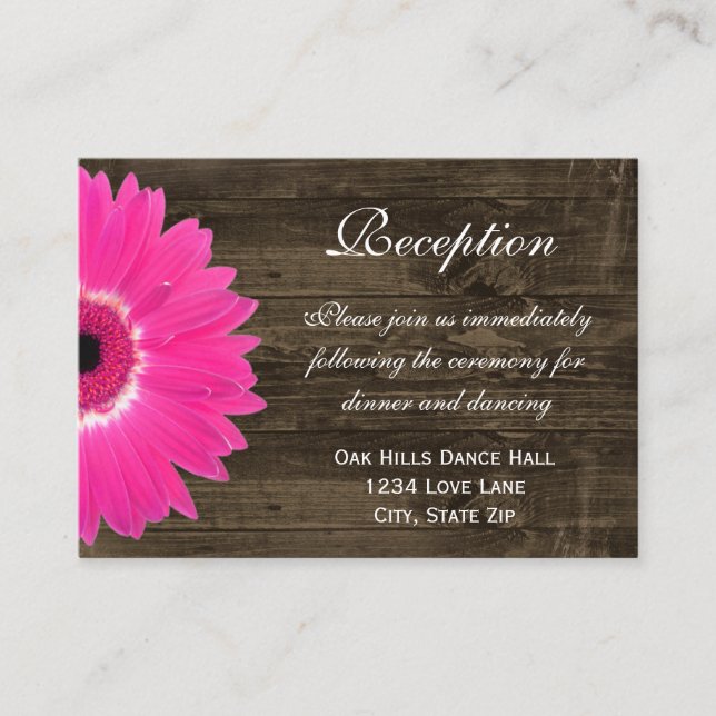 Hot Pink Daisy Wedding Reception Direction Card (Front)