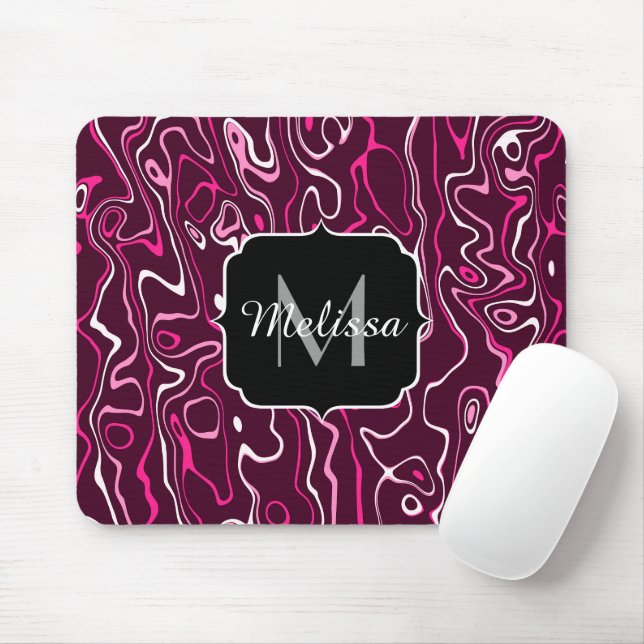Hot pink damascus abstract swirls Custom Monogram Mouse Mat (With Mouse)