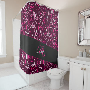 Hot pink damascus abstract swirls Custom Monogram Shower Curtain