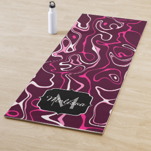 Hot pink damascus abstract swirls Custom Monogram Yoga Mat