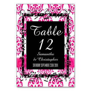 Hot Pink damask and black Table Number