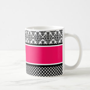 hot pink damask coffee mug