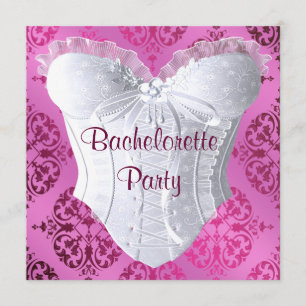 Hot Pink Damask Corset Bachelorette Party Invitation