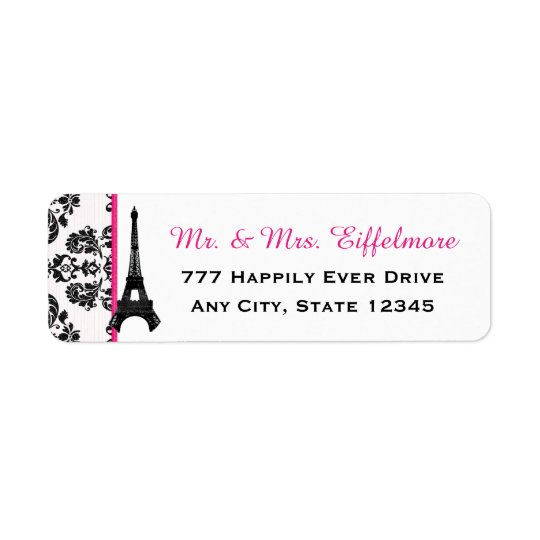 Hot Pink Damask Eiffel Tower Return Address Label