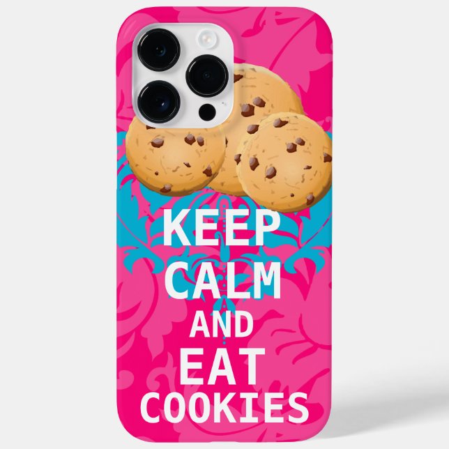 Hot Pink Damask KEEP CALM AND Eat Cookies Case-Mate iPhone Case (Back)