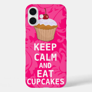 Hot Pink Damask KEEP CALM AND Eat Cupcakes iPhone 16 Plus Case