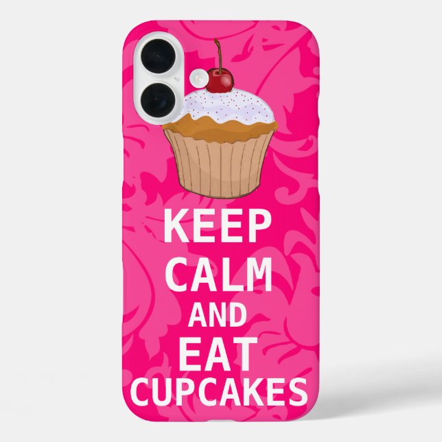 Hot Pink Damask KEEP CALM AND Eat Cupcakes Case-Mate iPhone Case (Back)