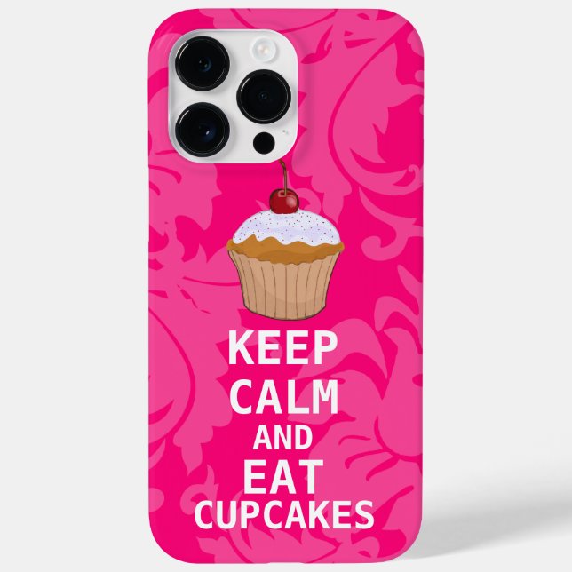 Hot Pink Damask KEEP CALM AND Eat Cupcakes Case-Mate iPhone Case (Back)