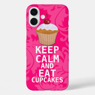 Hot Pink Damask KEEP CALM AND Eat Cupcakes iPhone 16 Plus Case