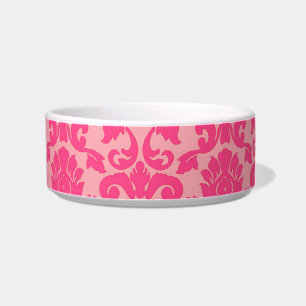Hot Pink Damask Lace Pattern Cat Bowl