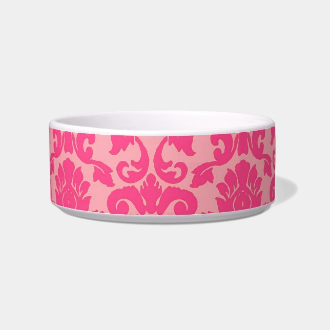Hot Pink Damask Lace Pattern Cat Bowl (Right)
