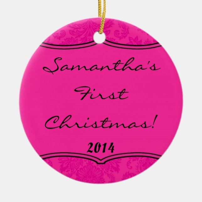 Hot Pink Damask Lace Personalised Name Ornament (Front)