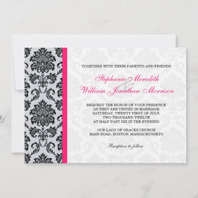 Hot Pink Damask Monogram Invitation (Front)