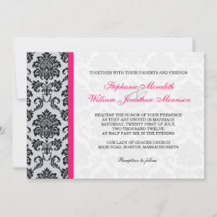 Hot Pink Damask Monogram Invitation
