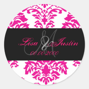 Hot pink Damask, monogram stickers