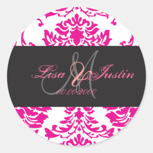 Hot Pink Damask,  monogram stickers