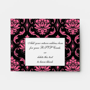 Hot Pink Damask Monogram Wedding RSVP Envelope