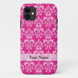 Hot pink damask pattern iPhone 11 case