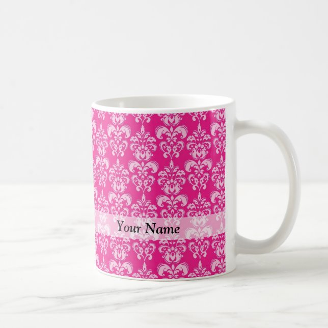 Hot pink damask pattern coffee mug (Right)