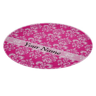 Hot pink damask pattern cutting board