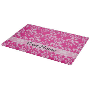 Hot pink damask pattern cutting board