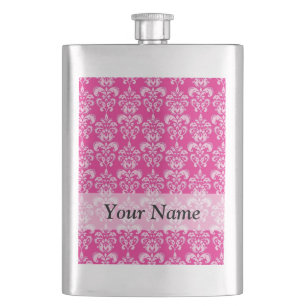 Hot pink damask pattern hip flask