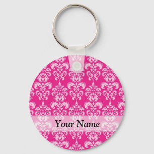 Hot pink damask pattern key ring