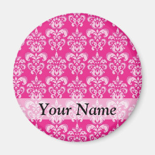 Hot pink damask pattern magnet