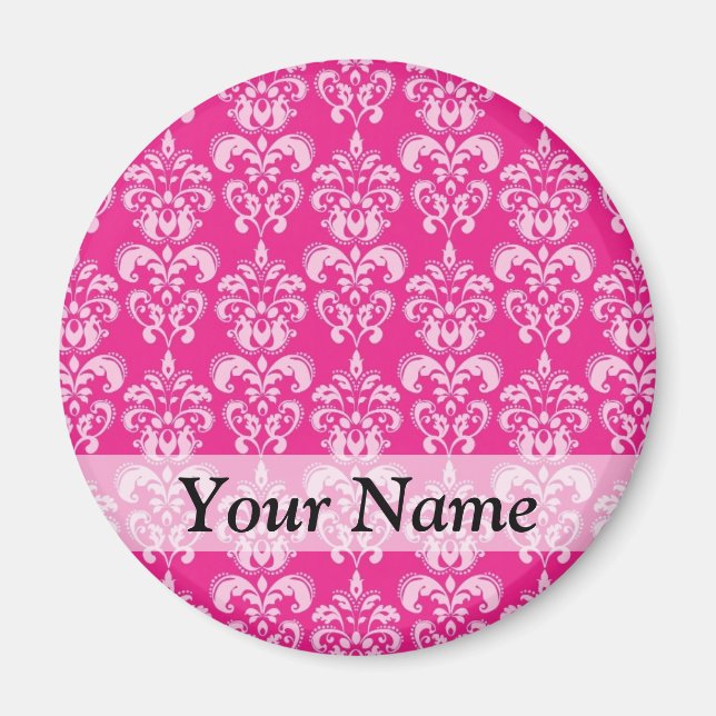 Hot pink damask pattern magnet (Front)
