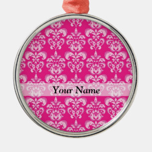 Hot pink damask pattern metal tree decoration