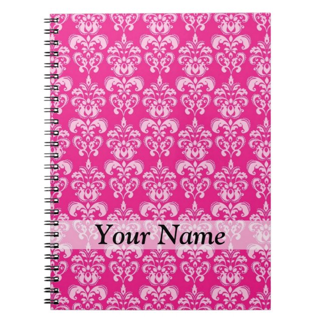Hot pink damask pattern notebook (Front)