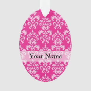Hot pink damask pattern ornament