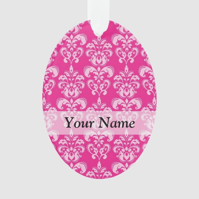 Hot pink damask pattern ornament (Front)